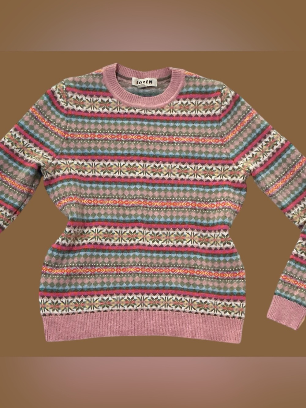 Boden Edie Fair Isle Jumper Sweater Pink Wool Alpaca Blend Small K0853